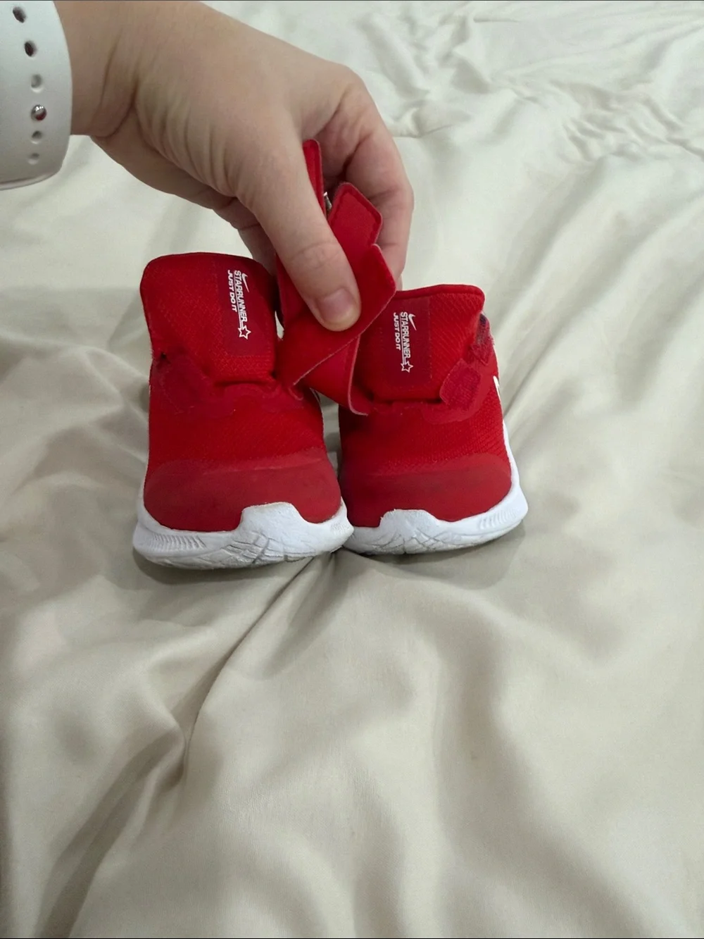 Nike Red and White Toddlers' Velcro Athletic Shoes